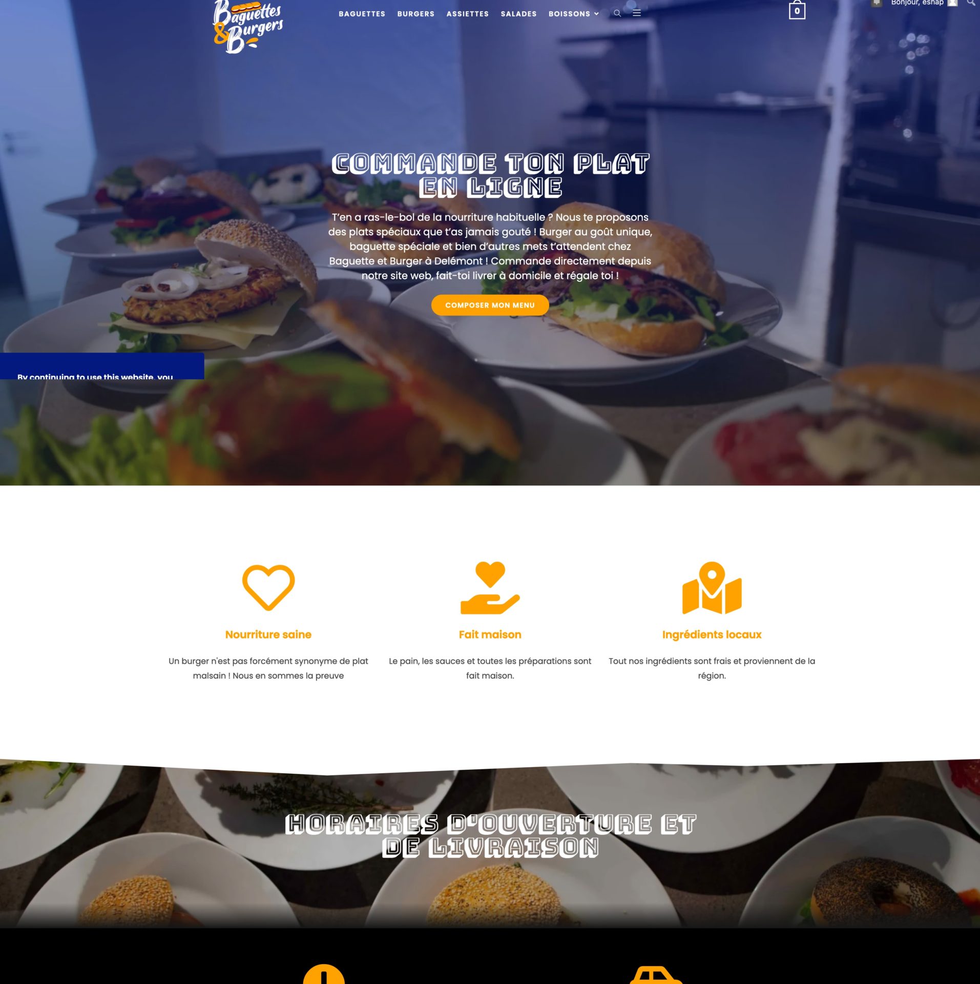 Création d'un site web e-commerce pour Baguettes et Burgers à Delémont