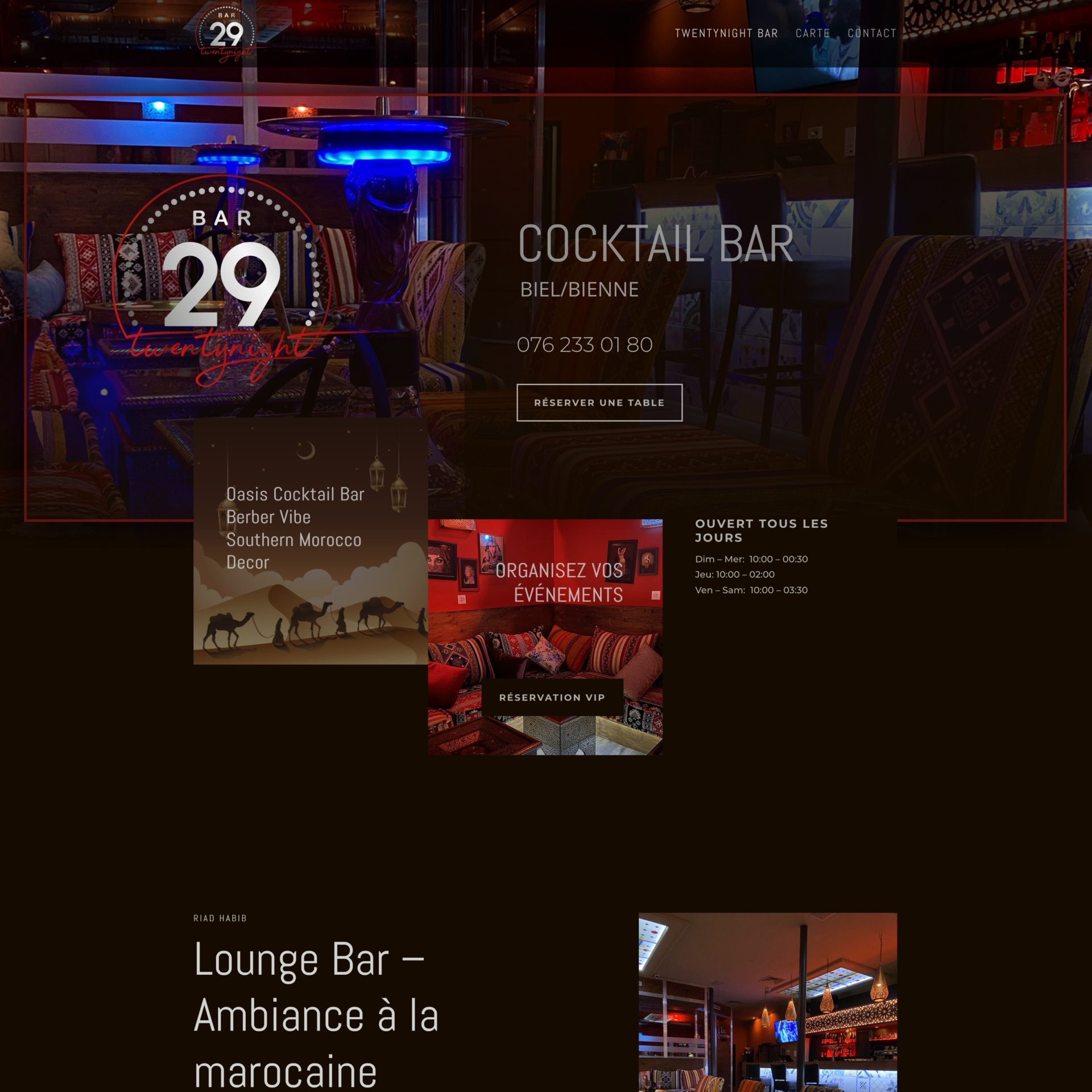 Création d'un site web vitrine pour TwentyNight Bar à Bienne